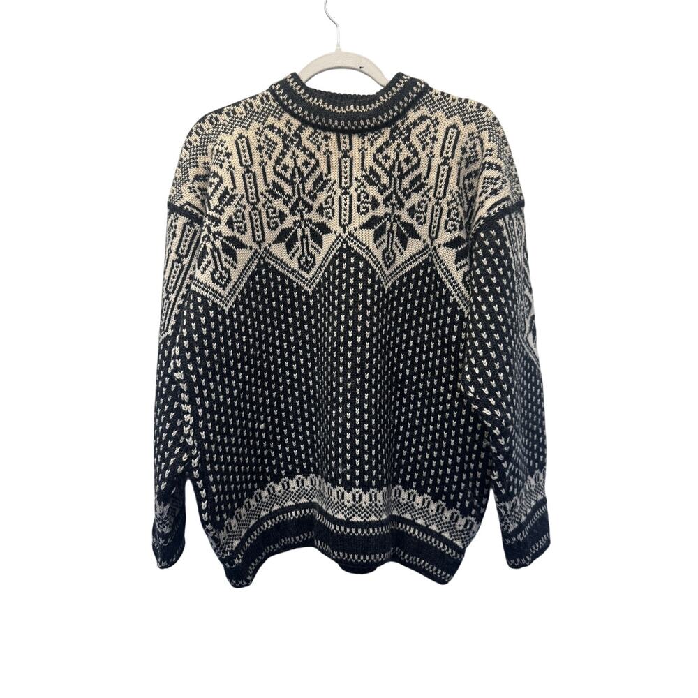 Dale of Norway Pure New Wool Nordic Fair Isle Crewneck Sweater Black Vintage XL